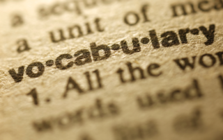 A close-up of the word vocabulary in a dictionary